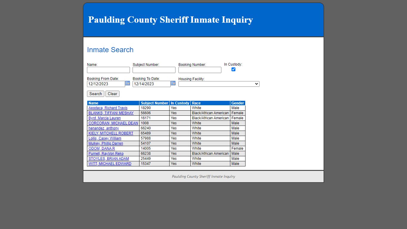 Inmate Search - Paulding County, Georgia